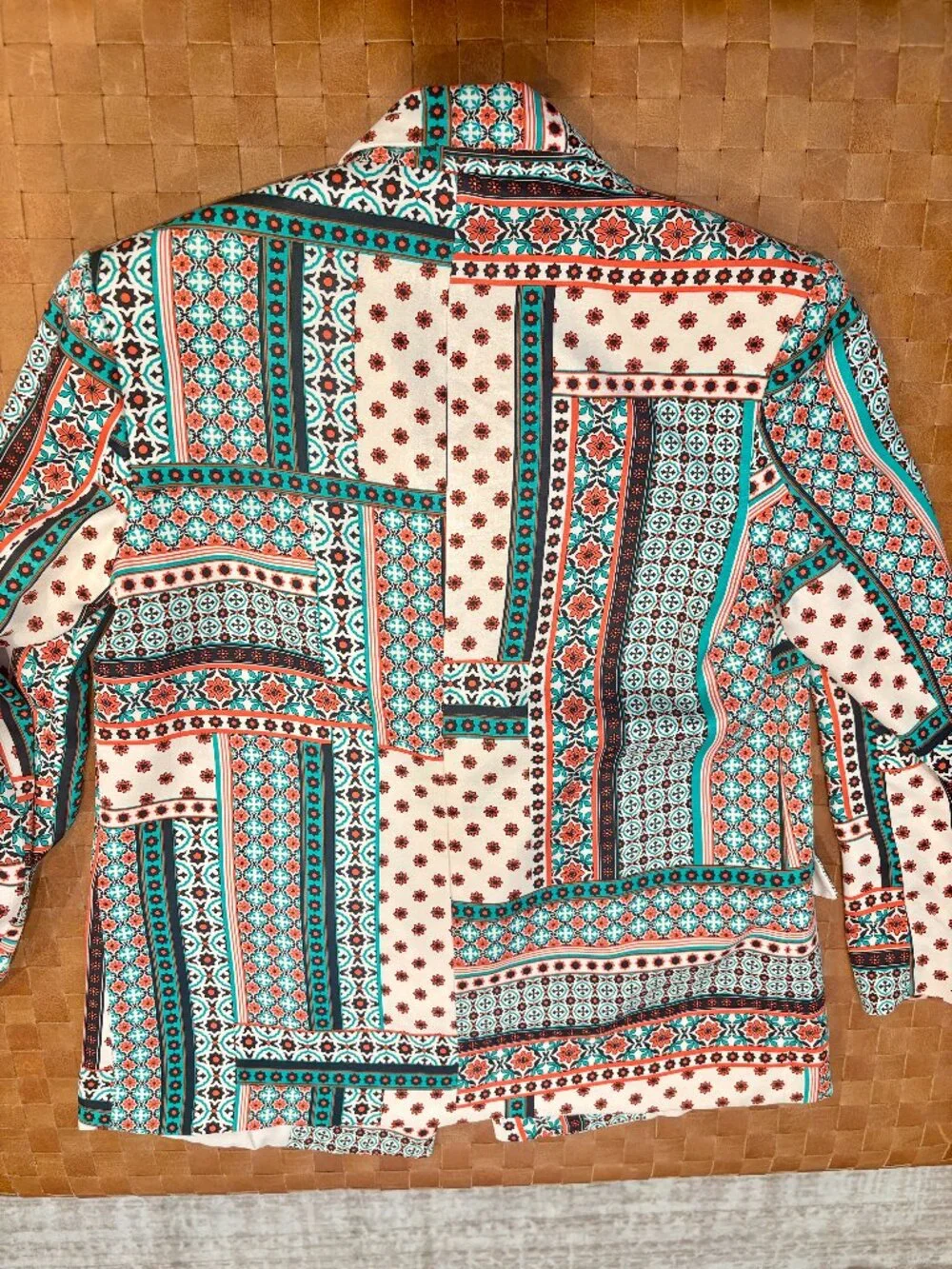 EUC Zara Retro Patchwork Printed Multicolor Satin-Effect Blazer XS